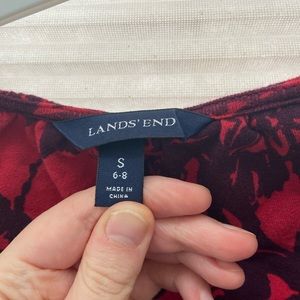 Lands’ End Women's Abstract Floral Surplice ¾ Sleeve Dress Red Size Small